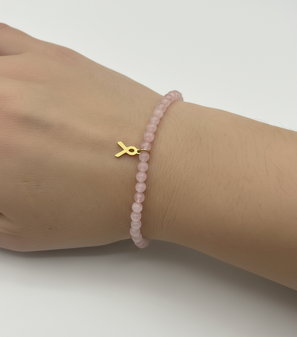Pink Beaded Ribbon Bracelet