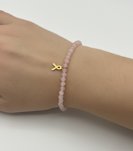 Pink Beaded Ribbon Bracelet