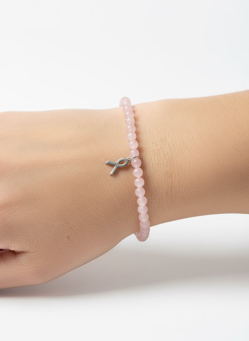 Pink Beaded Ribbon Bracelet