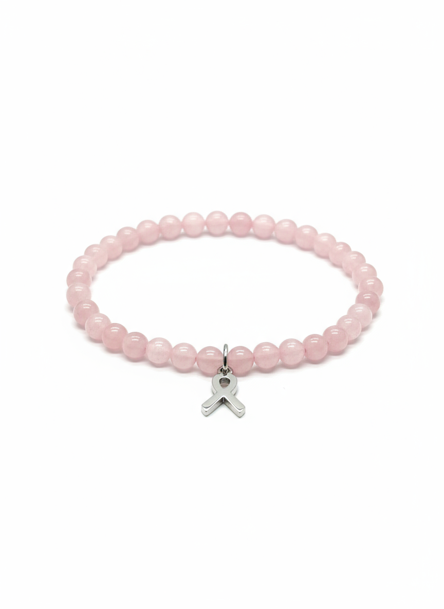 Pink Beaded Ribbon Bracelet